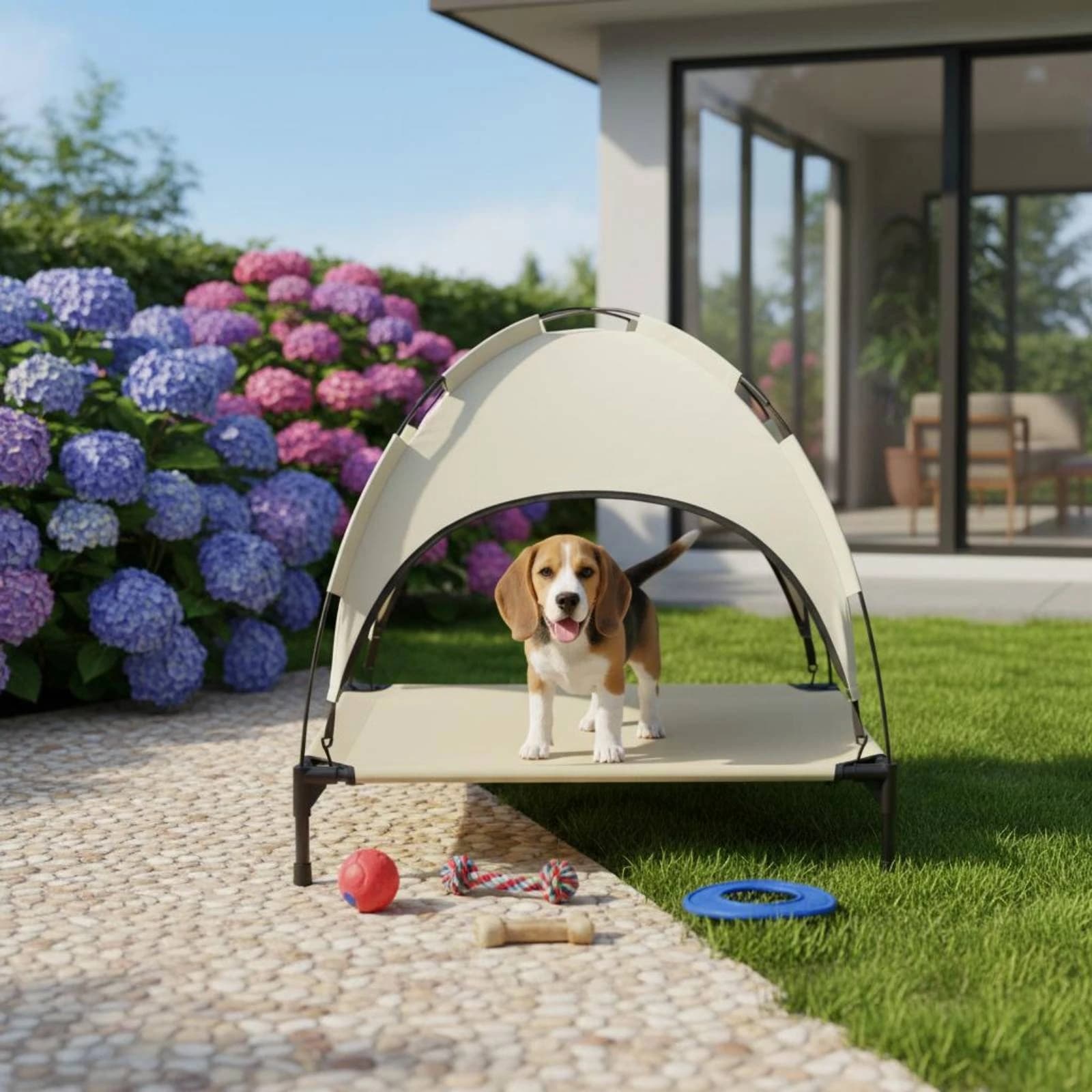 Dog Cot with Canopy Oxford Cloth Elevated Pet Cot Canopy Pet Bed Indoor-Outdoor Elevated Dog Bed Easy to Clean for Dogs