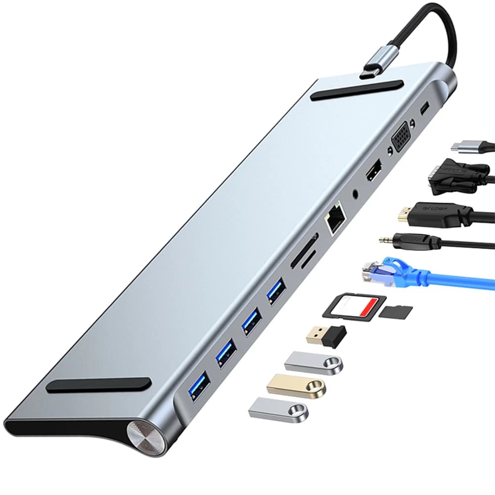 Docking station USB C 11 in 1 con hub VGA Ethernet tipo C compatibile HDMI 4K 1 * USB 3.0 3 * Adattatore multiporta USB 2.0 per MacBook