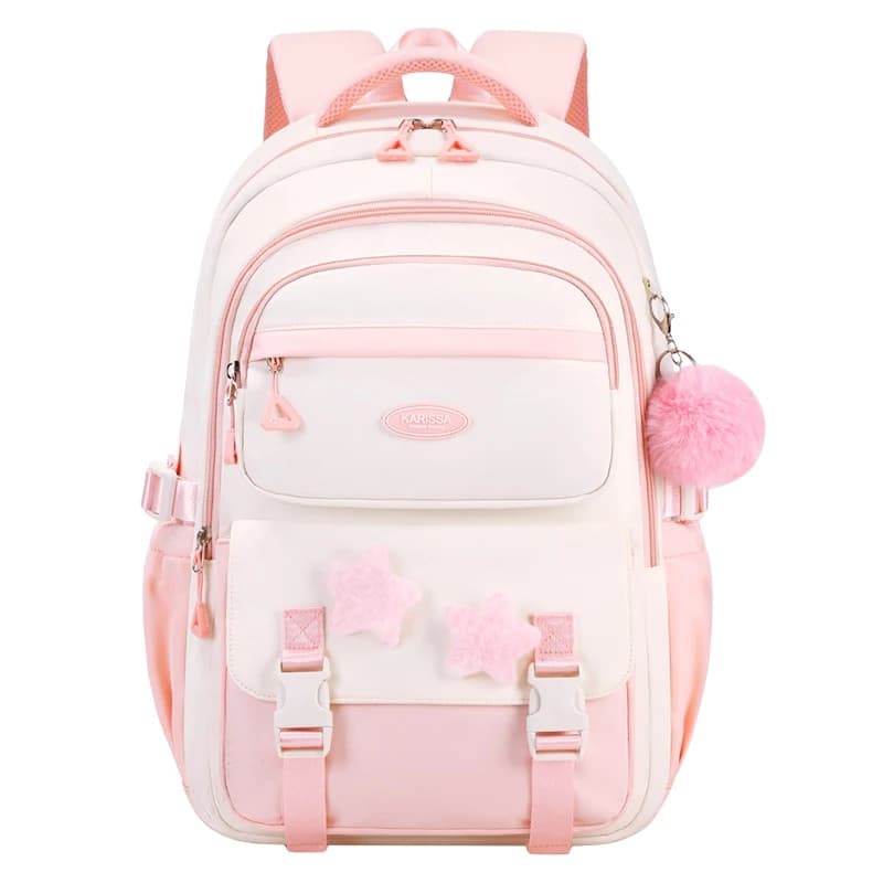 Zaino scolastico rosa per ragazze, carino e kawaii, leggero, con tasche multiple, per adolescenti.