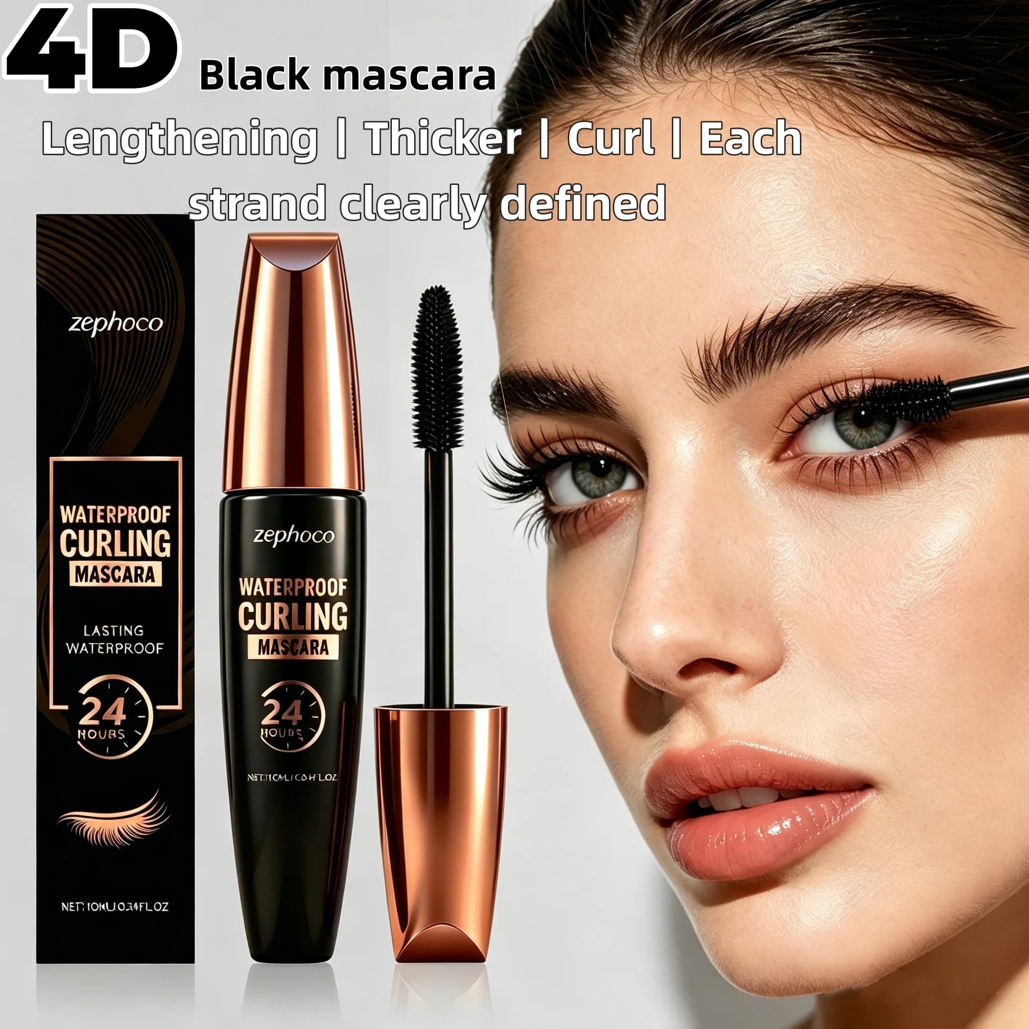 Mascara 3D Curling Nero Impermeabile a Lunga Durata, Effetto Lifting Ciglia Senza Sfaldature, Allungante e Anti-sbavatura per Occhi Sensibili