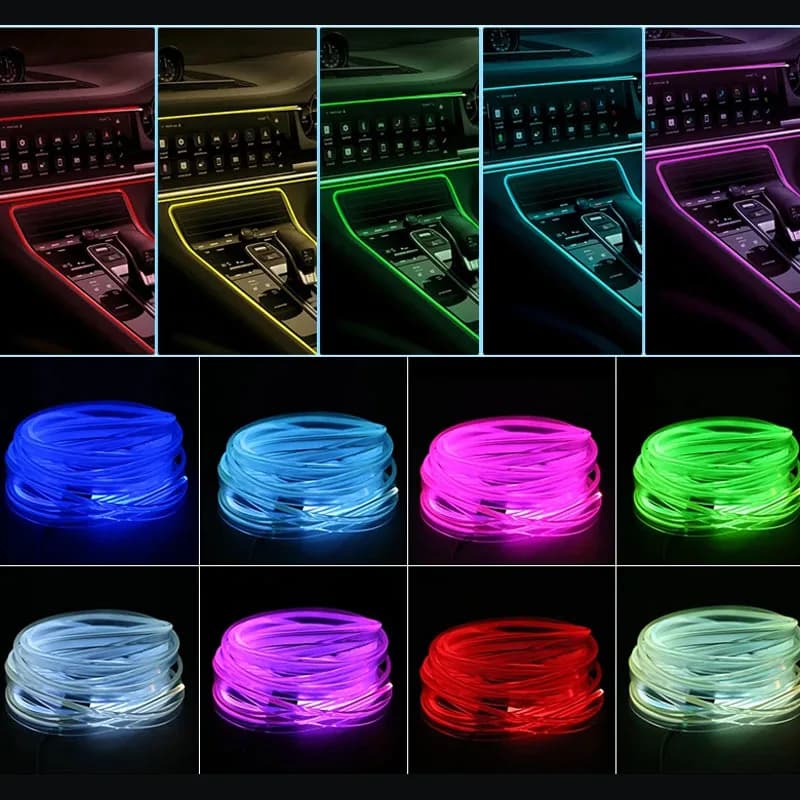Striscia LED RGB per Interni Auto 2/3/4/5M, Luce Ambiente Invisibile USB in Fibra Ottica, Supporta il Controllo tramite App