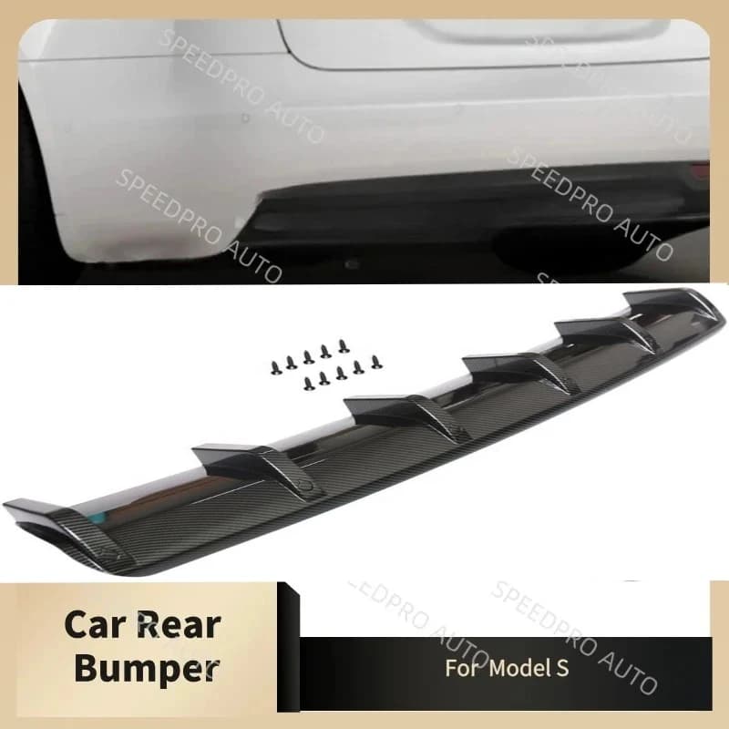 Car Rear Bumper Diffuser Lip For Model S Splitter 6-Fins Shark Spoiler Wing Scratch Protector Body Kit Gloss Black