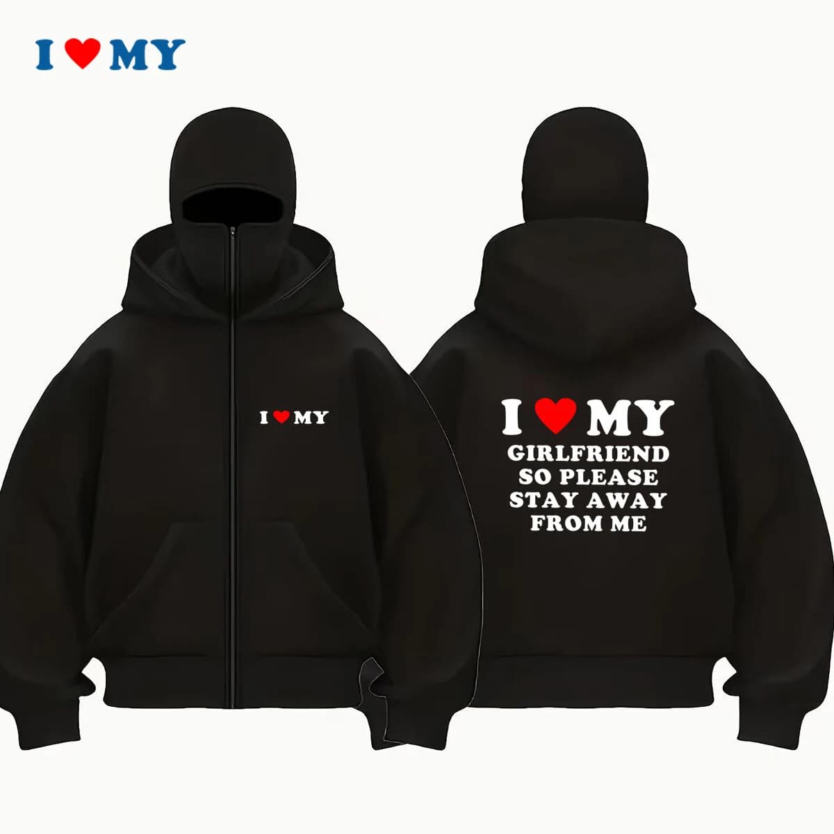 Amo la mia fidanzata, per favore, stai lontano, yo, stampa autunno e inverno, nuovi uomini e donne, abbigliamento sportivo casual con maschera con cappuccio