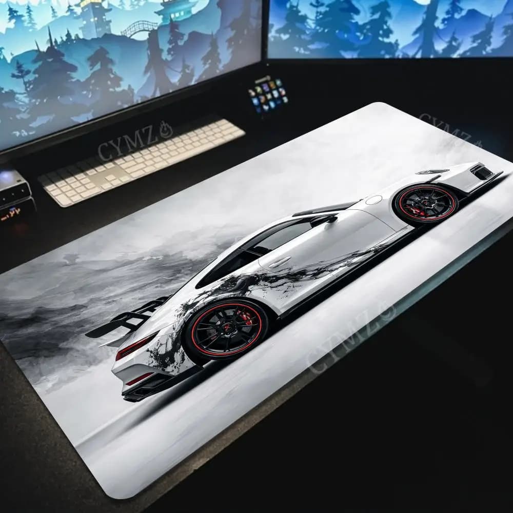 Mouse pad with ink painting style sports car design, anti-slip, for gaming, PC accessories, keyboard, mousepad, office carpet, extended pad