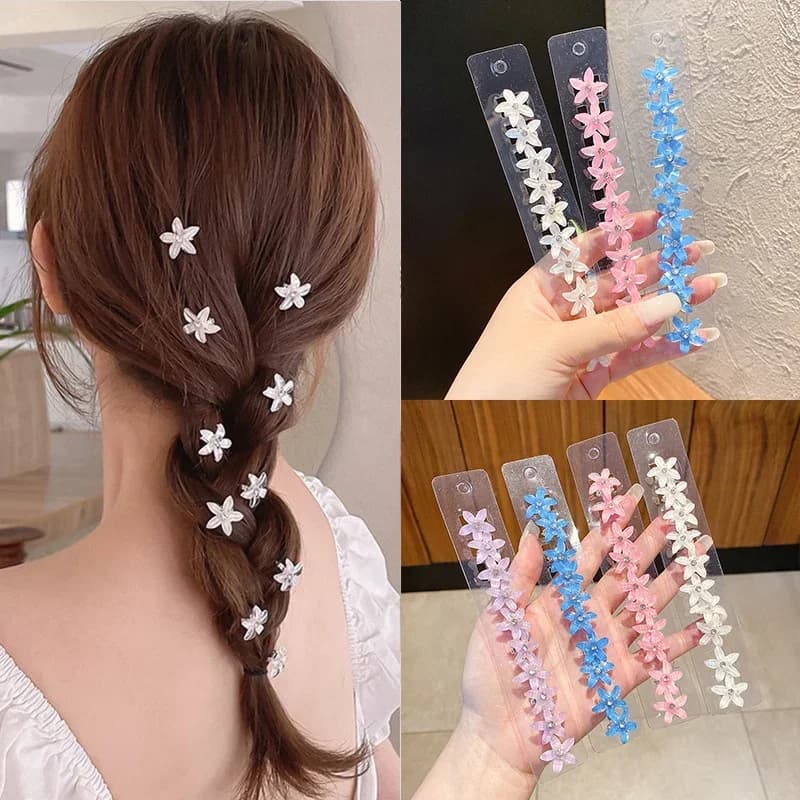 10 pcs/set braided hair clip small buttons flower fork girl cute hood girl mini hair accessories handle for hair
