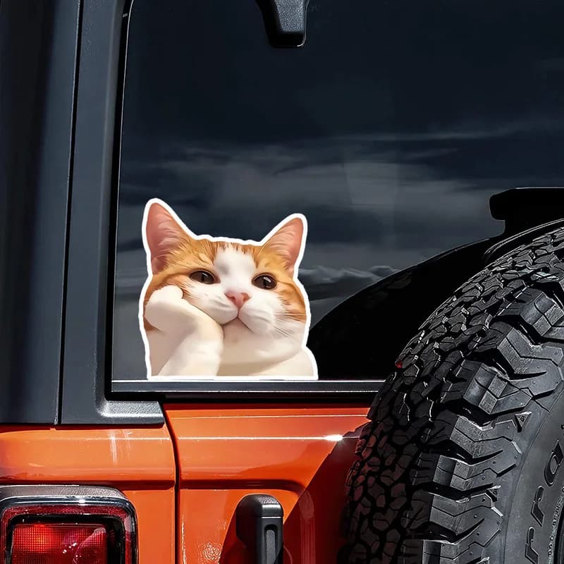 Cute Orange Cat Daydreaming Vinyl Decal 12X12cm , Adorable Feline Sticker for Car, Window, Laptop, Outdoor&Indoor Use
