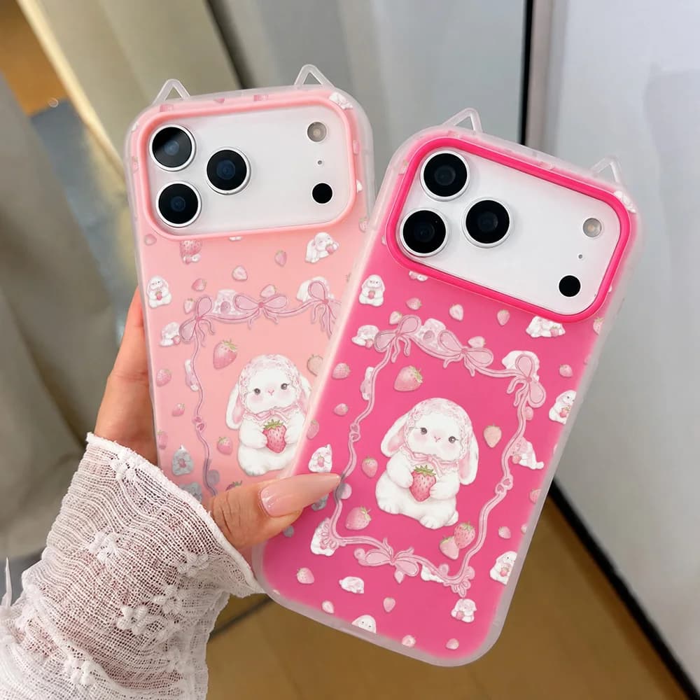 Cute Rabbit TPU Phone Case For iPhone 17 Pro Max 17 15 16 12 For iPhone 13 Pro Max 14 11 Capinha Capa Shockproof Two-in-One