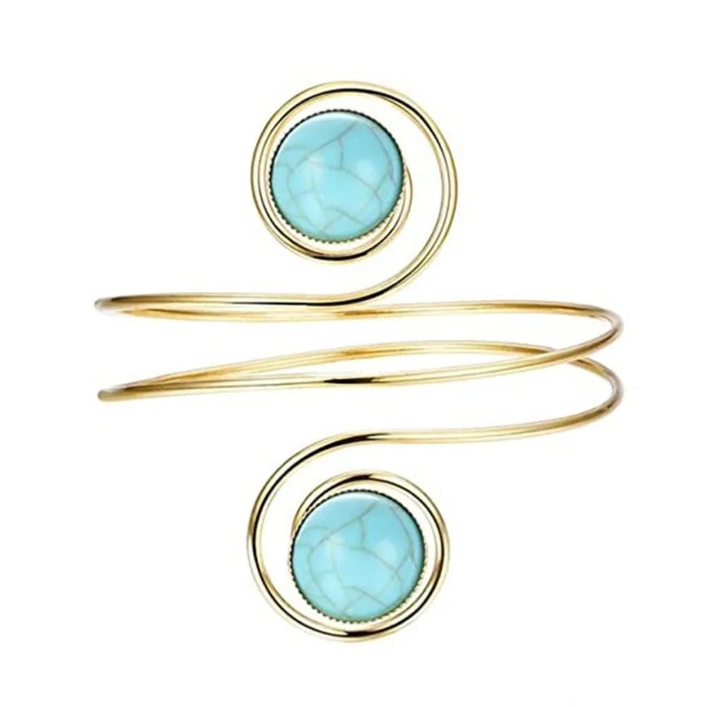 Bracciale a spirale vintage in metallo con curva aperta, esagerato, con turchese, gioiello regalo