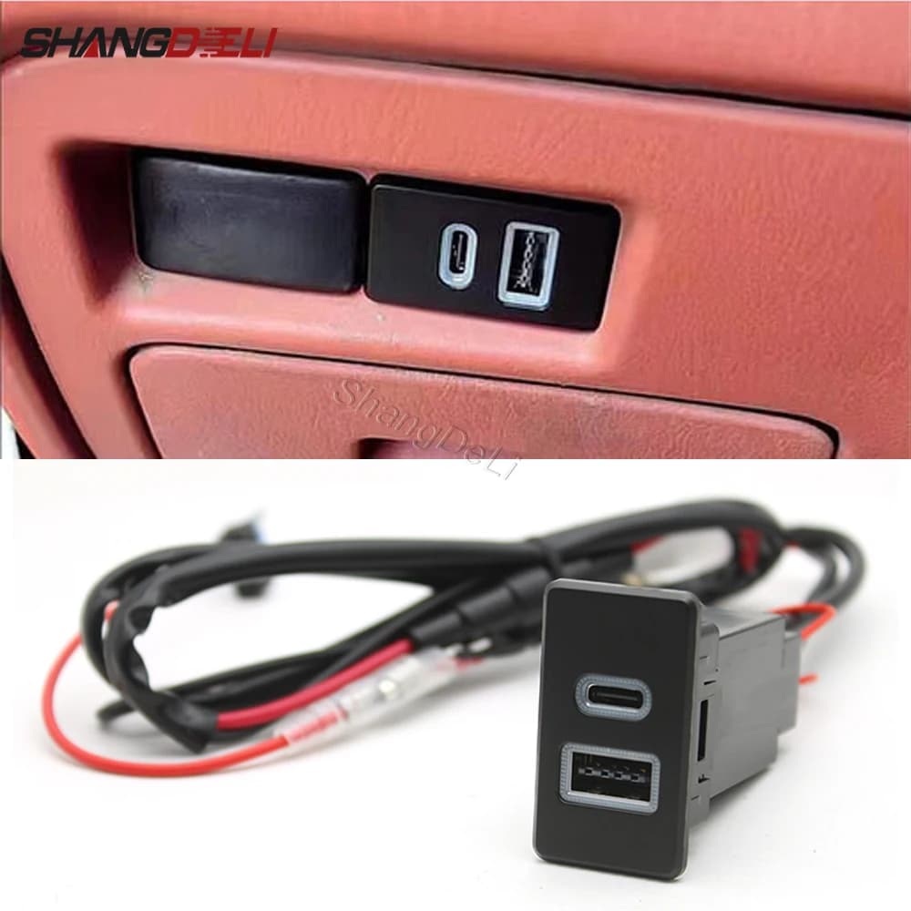 12V Ricarica rapida doppia porta USB QC3.0 Tipo-C Presa di interfaccia PD Caricatore rapido per telefono cellulare per auto per Nissan Patrol Y60 Y61