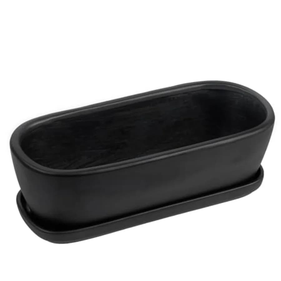 Vaso per Piante Succulente in Ceramica Opaca Moderna Ovale da 14 Pollici con Foro di Drenaggio e Sottovaso Rimovibile, Decorativo per Piante da Interno