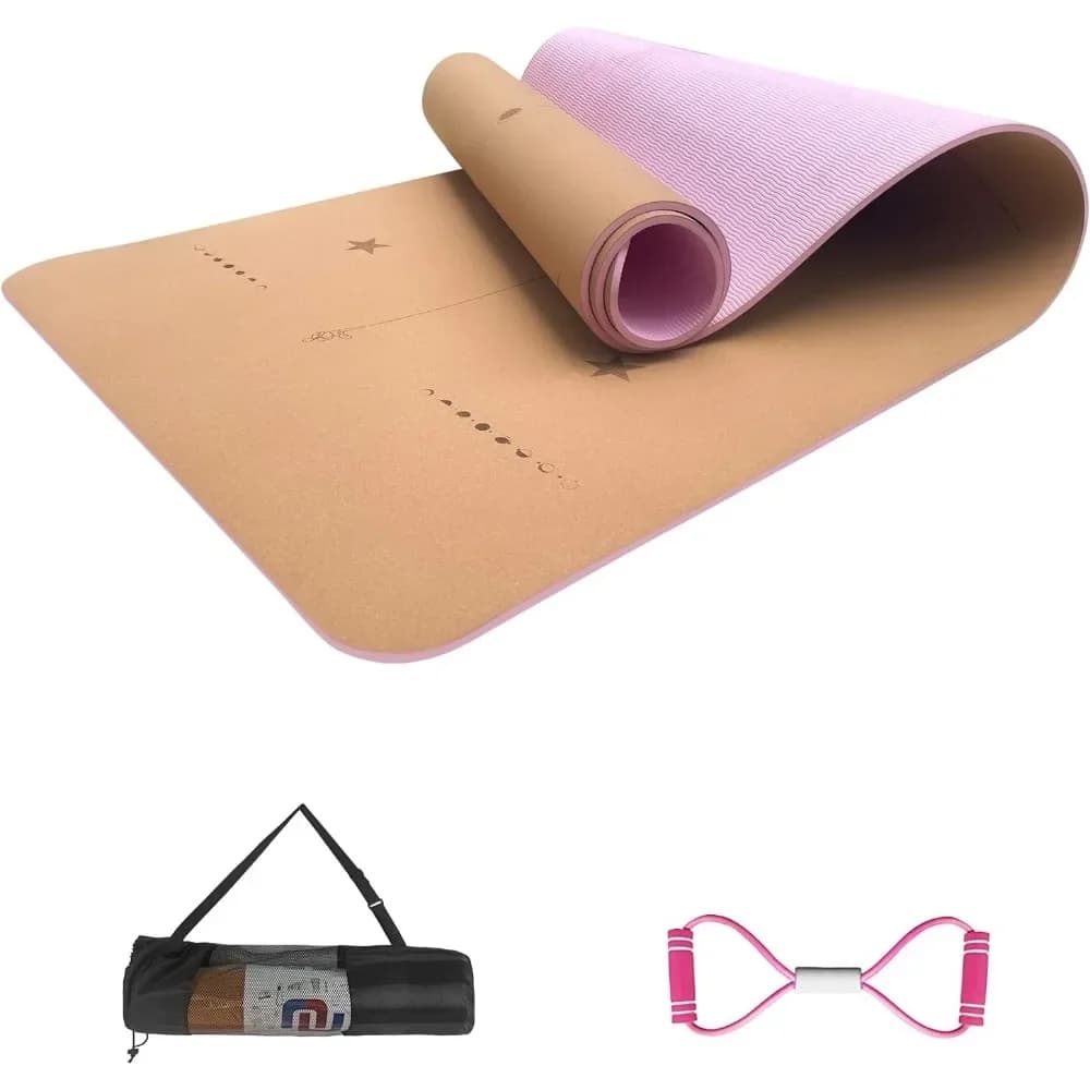 Tappetino Yoga Extra Spesso 6mm Antiscivolo Ecologico con Linee di Allineamento Leggero per Hot Yoga Pilates Allenamento in Palestra