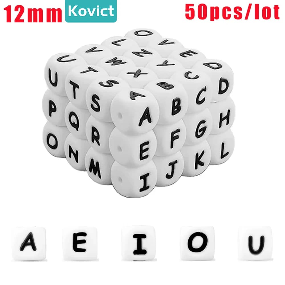 50 Pz/Lot Silicone Beads Letters 12mm White Beech Beads Silicone Bracelet FAI Bracelet by Tie Chain Accessories For Jewelry Production