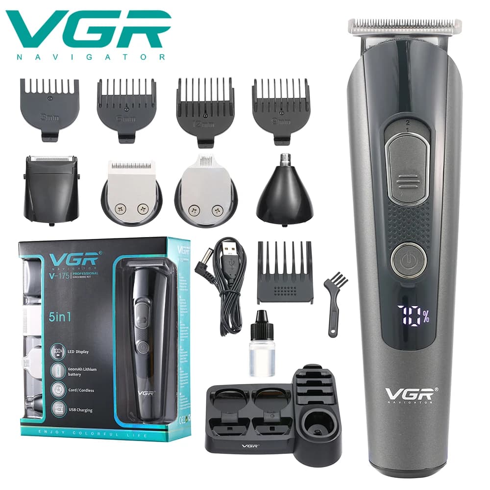 VGR 175 rechargeable 5 in 1 men's grooming kit haircut set men's electric shavers