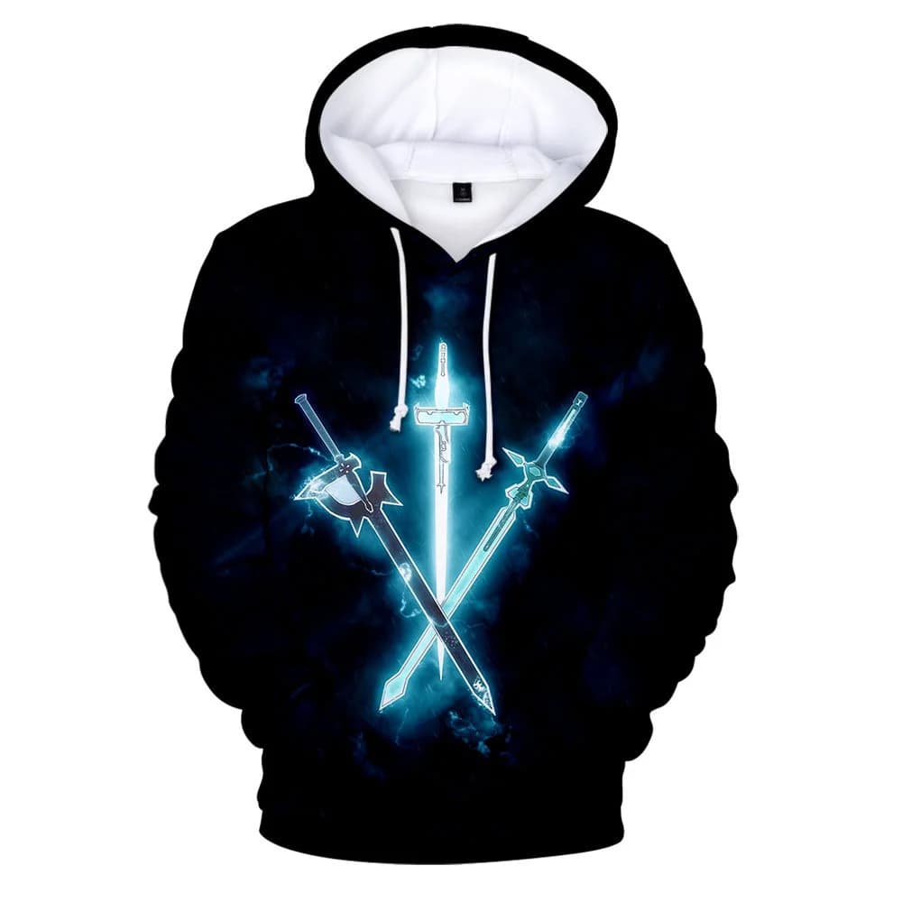 Felpa con Cappuccio da Uomo con Stampa Demone Spada Giapponese, Stile Harajuku Streetwear, Pullover con Cappuccio, Abbigliamento Uomo