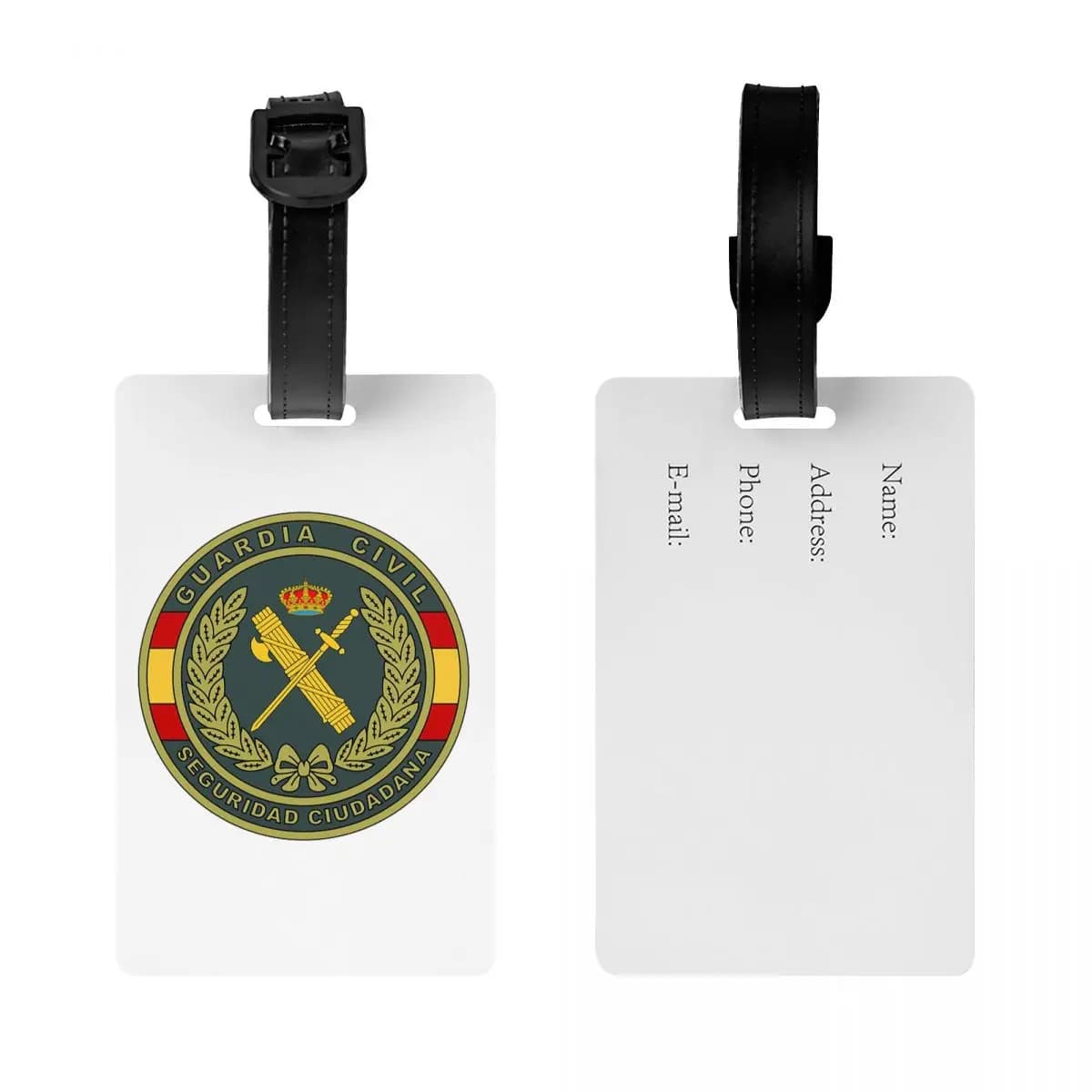 Etichette per bagagli con emblema della Guardia Civil Spagnola, accessori per valigie, etichetta per bagaglio da viaggio, porta etichette, identificativo, nome, indirizzo
