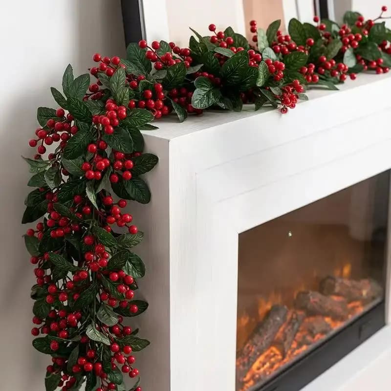 4pcs Artificial Holly Fruit Vines Plastic Plant Floral Shopping Mall Decoration Simulation Christmas Leaves Vine Cafe Decoraitve