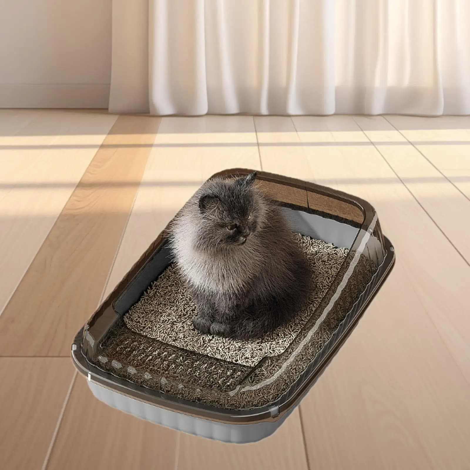 Lettiera per Gatti con Bordi Alti, Grande, Toilette per Gattini, Vassoio Aperto per Piccoli Animali