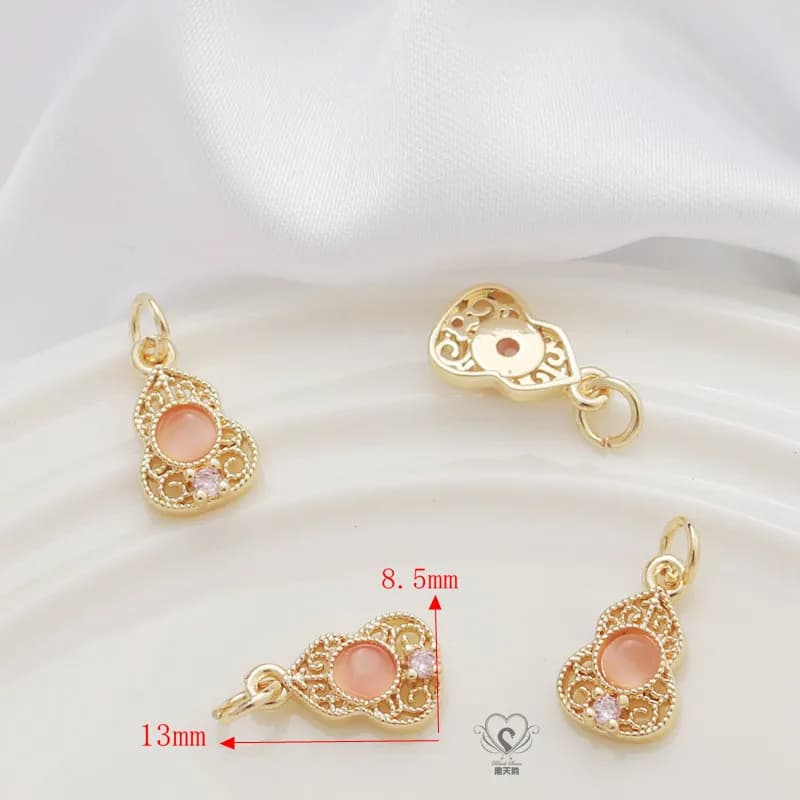 14K Inlaid Zircon Jade Gourd Plated Matte Gold Silver Pendant DIY Bracelet Necklace Pendant Pendant Jewelry Accessories