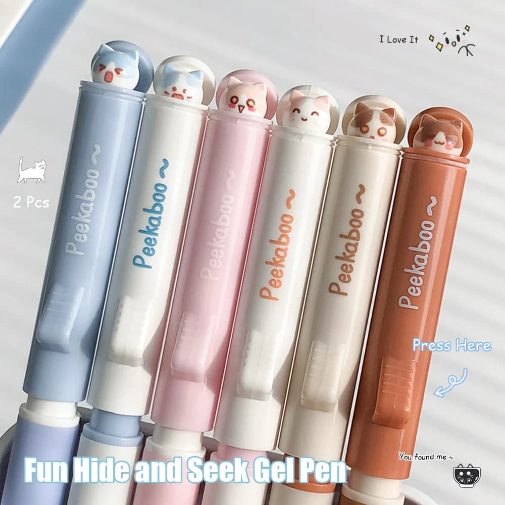 2 Penne Gel Divertenti a Tema Animale 0.5mm con Coperchio Ribaltabile, Penne Carine ad Asciugatura Rapida, Stile Minimalista per Studio e Ufficio, Penna Nera Gattino Maialino
