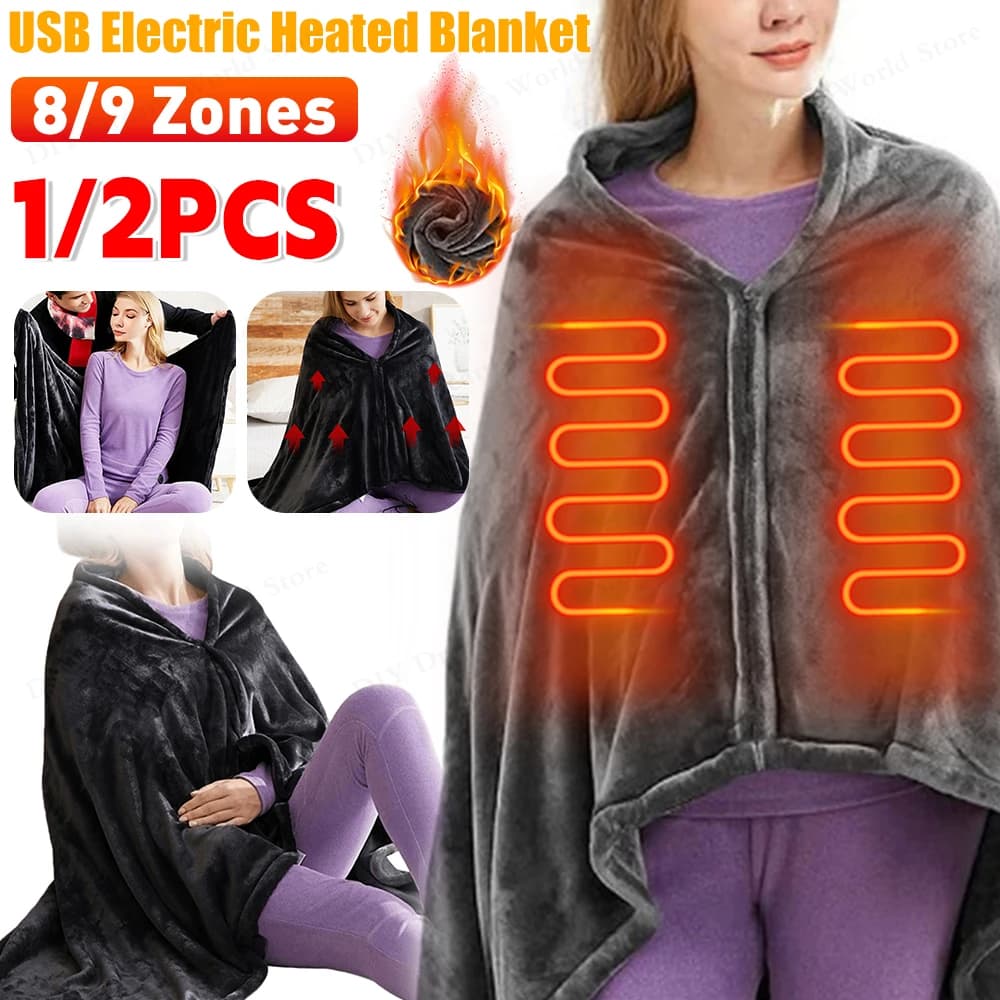 Coperta Elettrica Riscaldante USB Indossabile, 3 Livelli di Calore, Sciarpa Termica in Velluto Corallo
