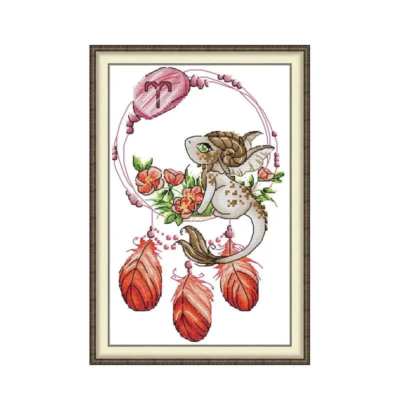 1pc Dragon Aries Zodiac Stamped Cross Stitch DIY Kit 11CT 14CT 16CT Eco-cotton Thread Partial Embroidery New Arrival