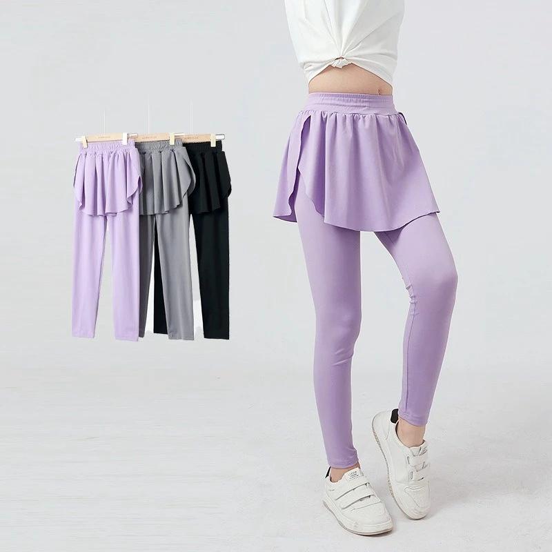 Girls Skirted Leggings High Waist Running Sports Long Tights Pants Stretchy Cute Flowy Kids Tennis Golf Athletic Skorts Children