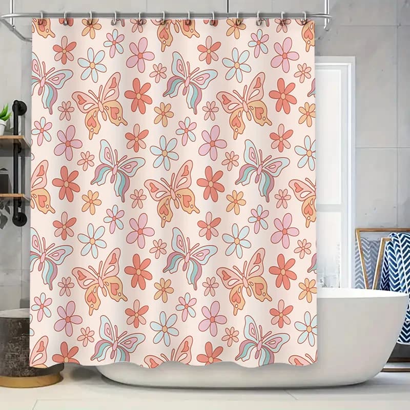 Morbido floreale farfalla tenda da doccia decorativa pannello per finestra del bagno stampa impermeabile set di biancheria da bagno per la casa