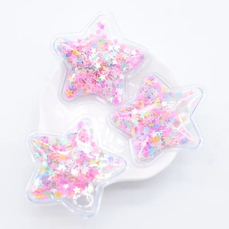 8Pcs/lot 50mm Star Transparent PVC Filling Multicolor Sequin Applique for DIY Crafts Headwear Hair Clips Accessories Patches