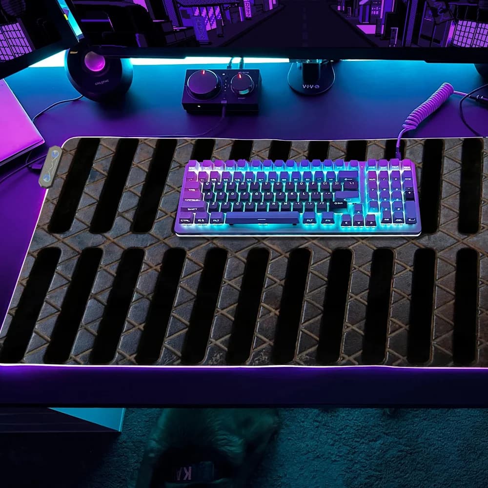 Divertente Tappetino per Mouse a Forma di Griglia di Scarico in Ghisa, Mousepad da Gaming LED, Tappetini da Tavolo RGB, Tappetini da Scrivania Retroilluminati Micro USB in Gomma XXL