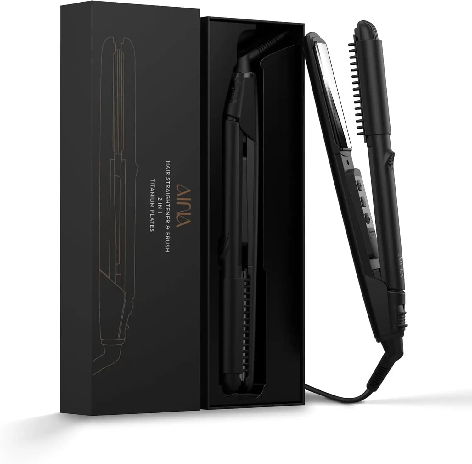 Piastra per capelli 2 in 1, piastra in titanio 450 ° Spazzola Elettrica Anti-Crespo e Anti-Nodo a Doppia Tensione (Nera)
