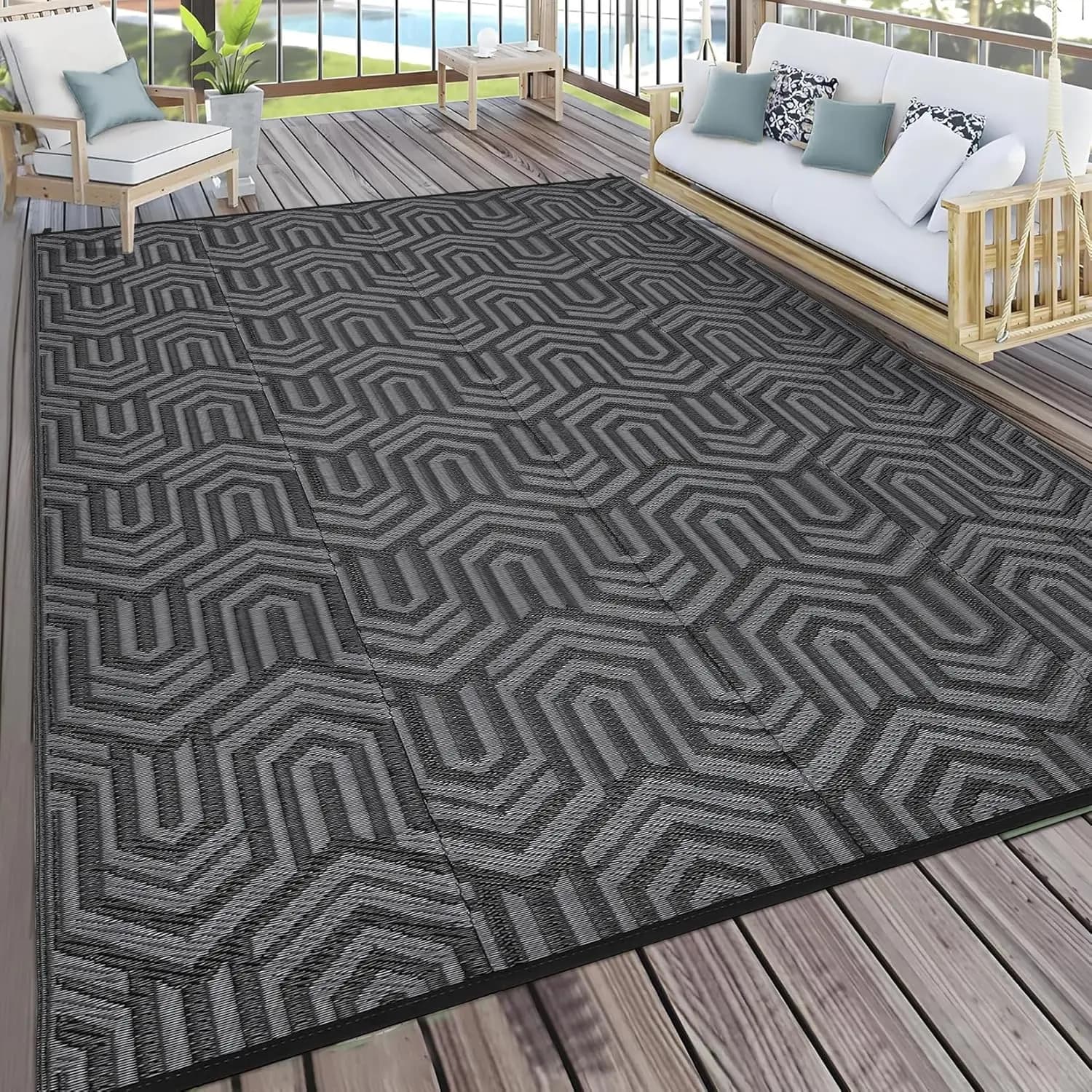 Tappeto da Esterno Impermeabile, Tappeti per Patio con Linee Astratte, Tappetino Reversibile per Porta d'Ingresso, Camper, Tappeto Pieghevole in Paglia Sintetica per Balcone, Spiaggia