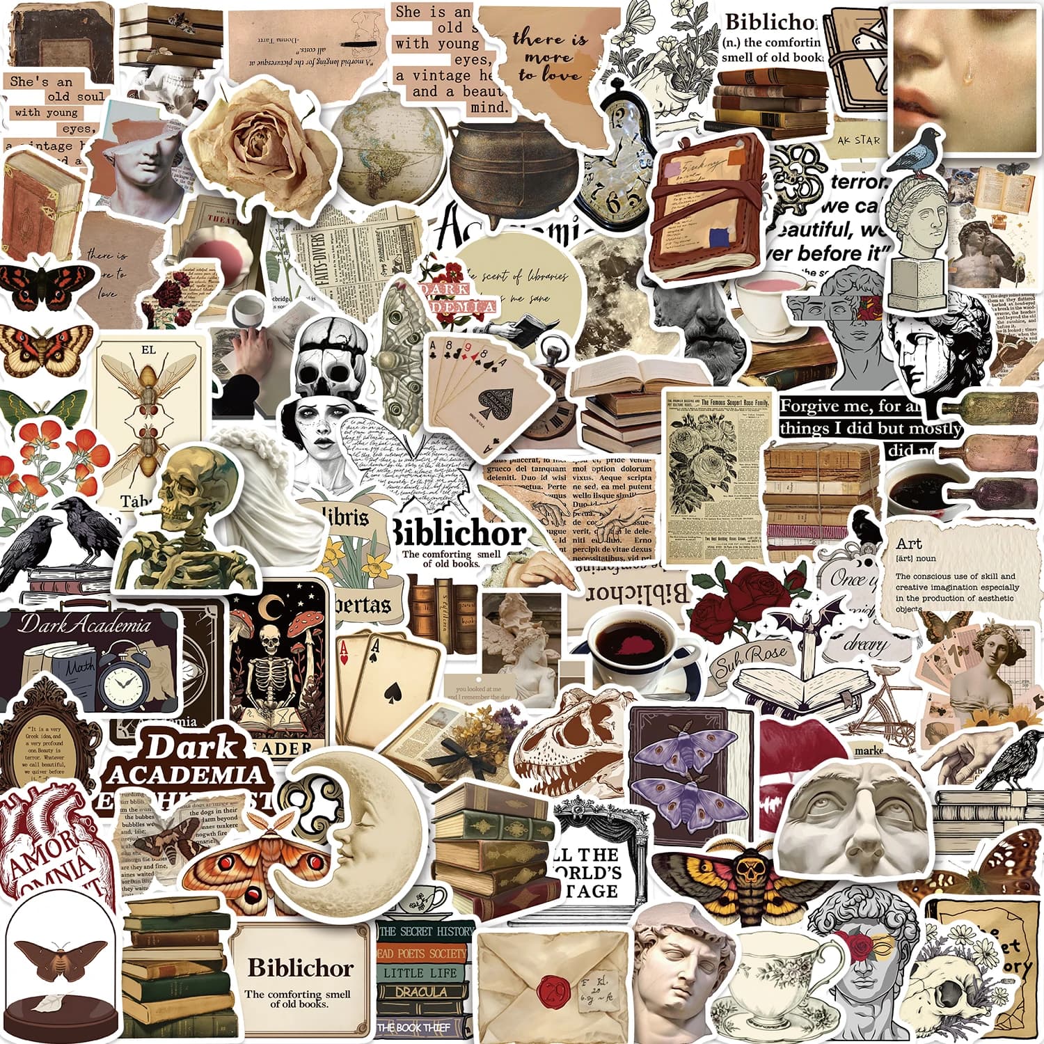 10/50/100 Pezzi Adesivi Retrò Estetica Dark Art per Scrapbook, Telefono, Chitarra, Laptop, Notebook, Valigia, Impermeabili