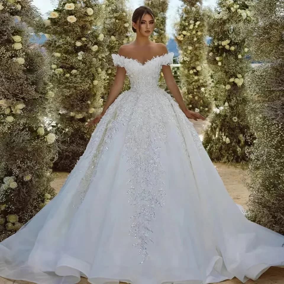 Flavinke Abito da ballo personalizzato Abiti da sposa principessa 2025 Sweetheart Vestido De Novia Pizzo con paillettes Sposa Robe De Mariee