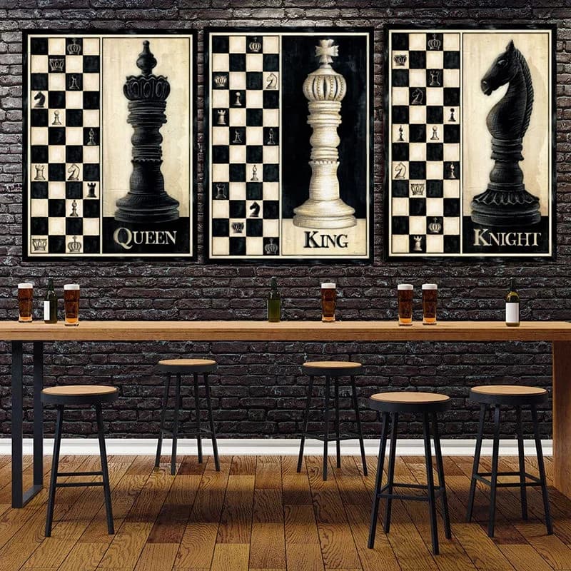 1pc frameless Canvas Painting Wall Art Checkmate! Classic Chess Piece Sign Chess Repeat Canvas Painting Vintage Poster for Livi