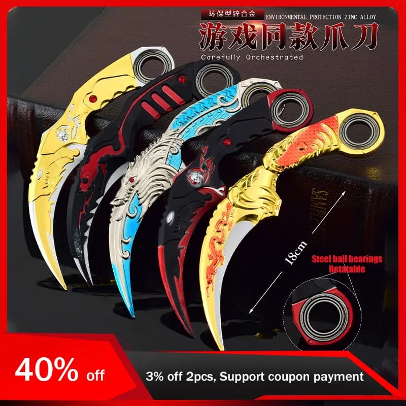 Coltello da drago con artiglio blu da 18 cm Drago dorato Karambit Spada Giocattolo in metallo Global Strike Revolver Periferiche di gioco Sicurezza: Modello non tagliente