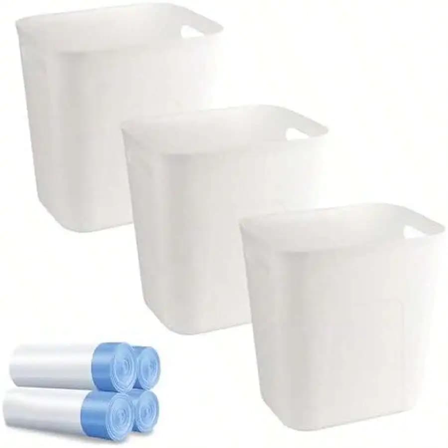Small Bathroom Trash Can With Trash Bags Wastebasket Garbage Can For Bathroom Laundry Kitchen Office 3.5 Gallons 3 Pack White