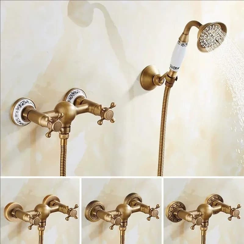 Bathroom Shower Faucet Cold and Hot With Hand Held Shower Head Brass Antique Plate Bathtub Faucet Mixer Taps Toilet Bidet Faucet