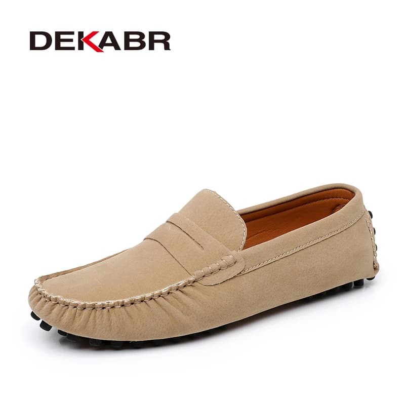 DEKABR Men Loafers All Season PU Leather Rubber Sole Lightweight Soft Moccasins Breathable Slip On Shoes Big Plus Size 35-49