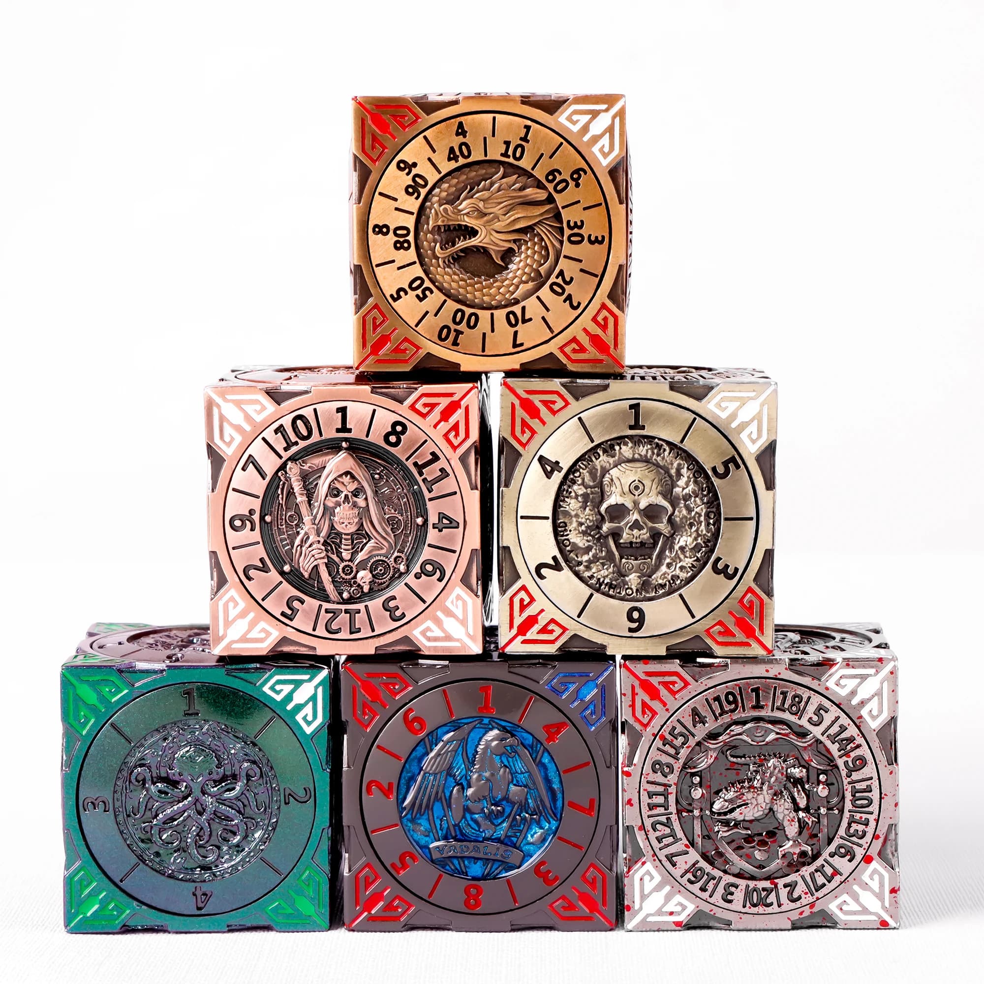 Set di Dadi D&D in Metallo 7 in 1 con Rilievo 3D per Dungeons and Dragons, Regalo, Fantastici Dadi Poliedrici per Giochi di Ruolo