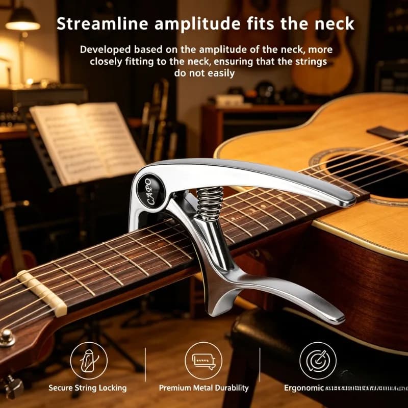 1PC Metal Guitar Capo with Pick Holder, for Acoustic Electric Guitar Bass Ukulele