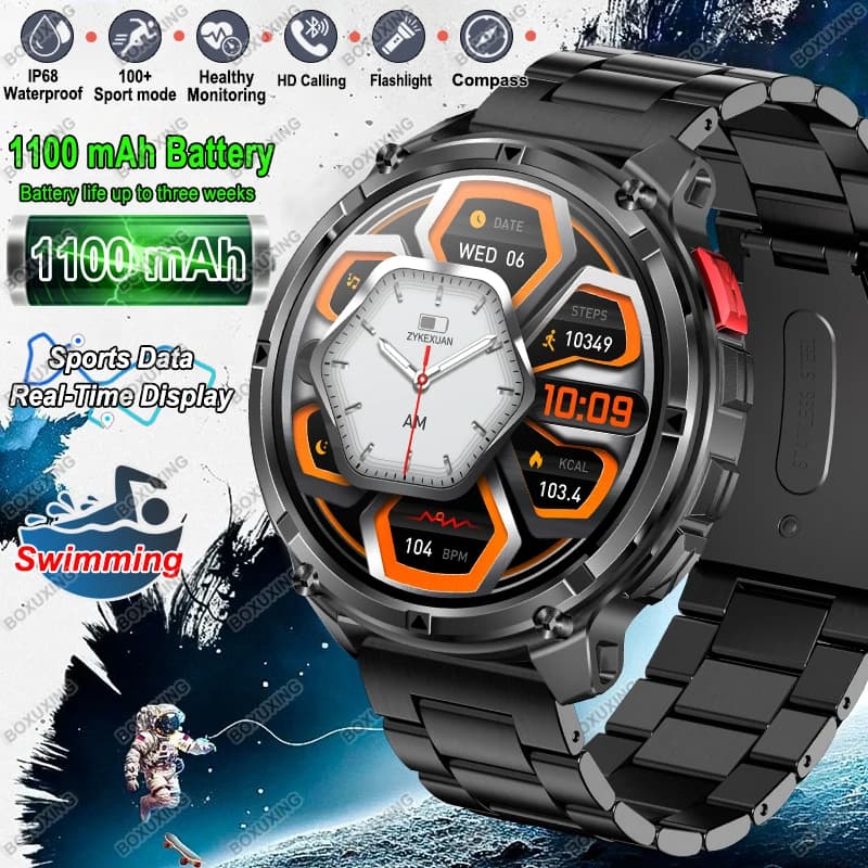 Nuovo Smartwatch Sportivo T-Rex 3 Ultra con Batteria da 1100mAh, Impermeabile IP68, Chiamate Bluetooth, Display AMOLED, Bussola