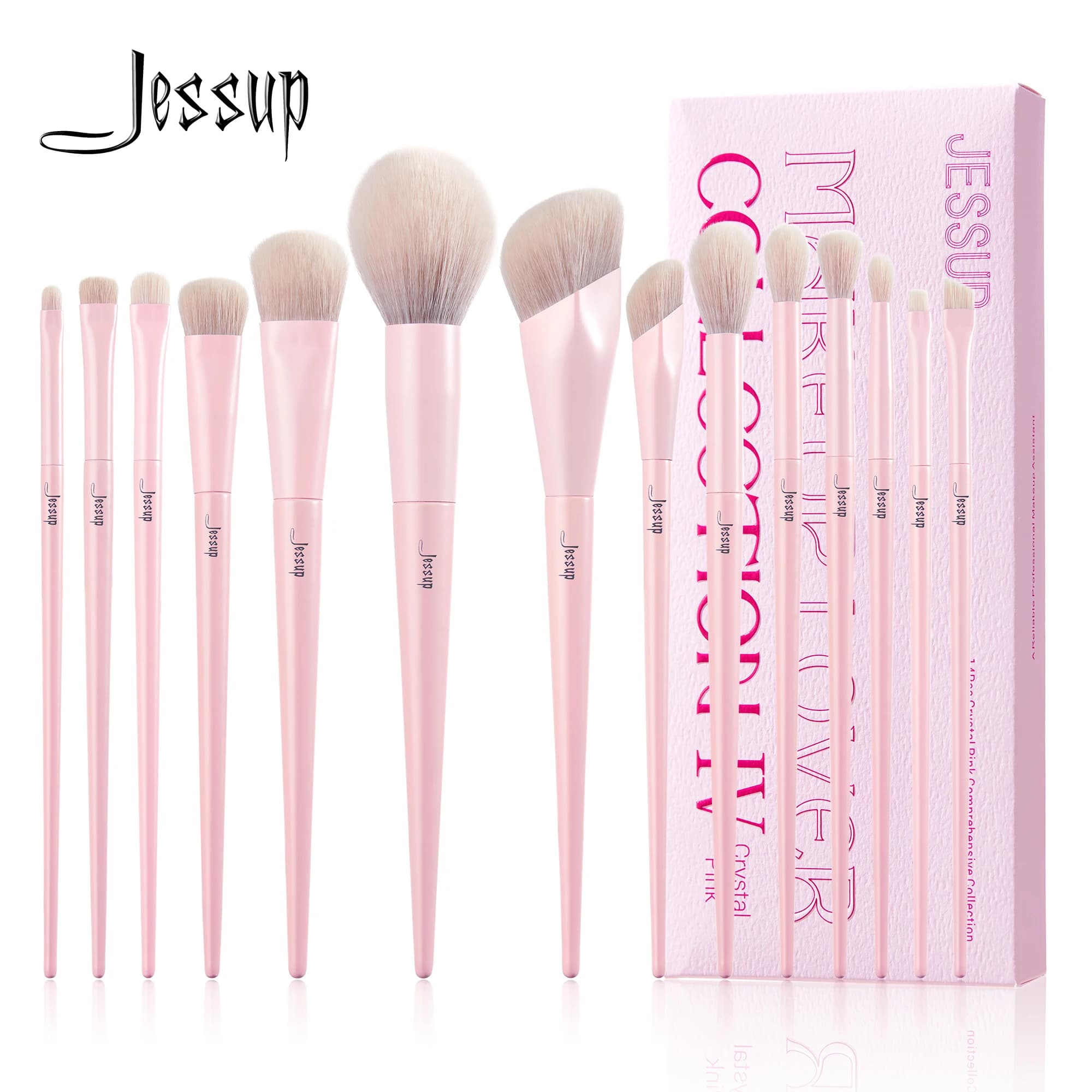 Jessup Set di pennelli per trucco rosa 14 pezzi pennelli per trucco Premium Vegan Foundation Blush Eyeshadow liner pennello per miscelazione in polvere, T495