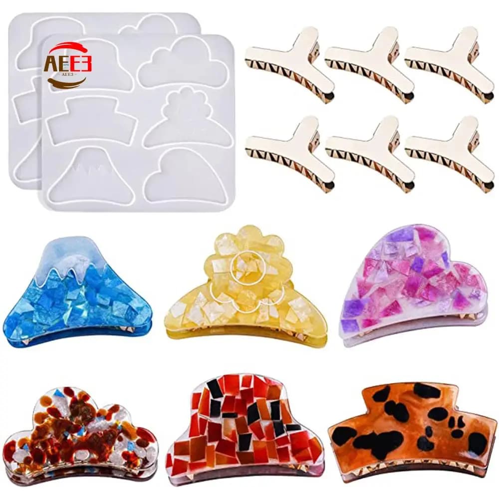 AEE3-Moldello in silicone resin, epoxy mold for small hair clips from 2 pieces with metal hair clips from 6 pieces, DIY jewellery, ladies, thin hair