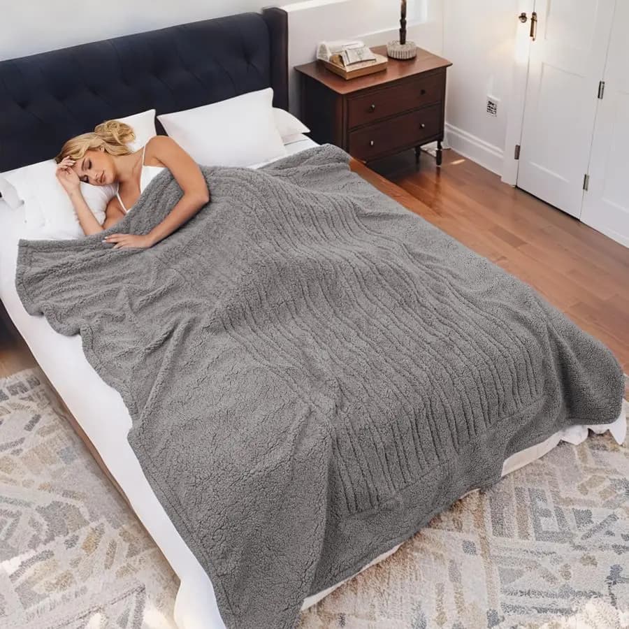 Coperta Coperta elettrica a grandezza naturale 72 x 84 con amplificatore di riscaldamento a 5 livelli 10 ore Spegnimento automatico, amplificatore in flanella micropeluche setosa Warm Sherpa Fab