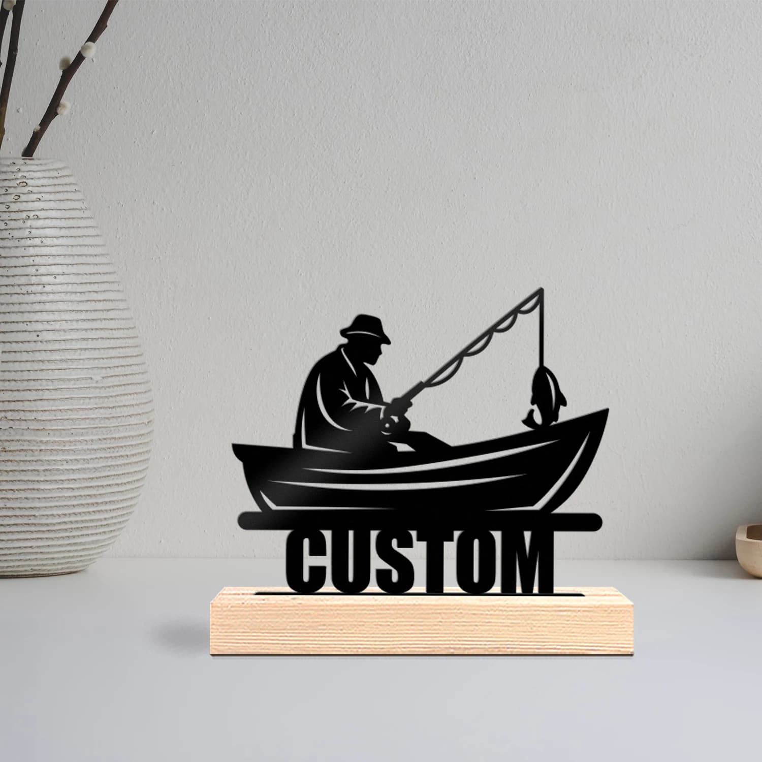 1pc Unique Personalized Metal Statue Ornaments Custom Name Equipped with Wooden Base Holiday Gifts for Family and Friends