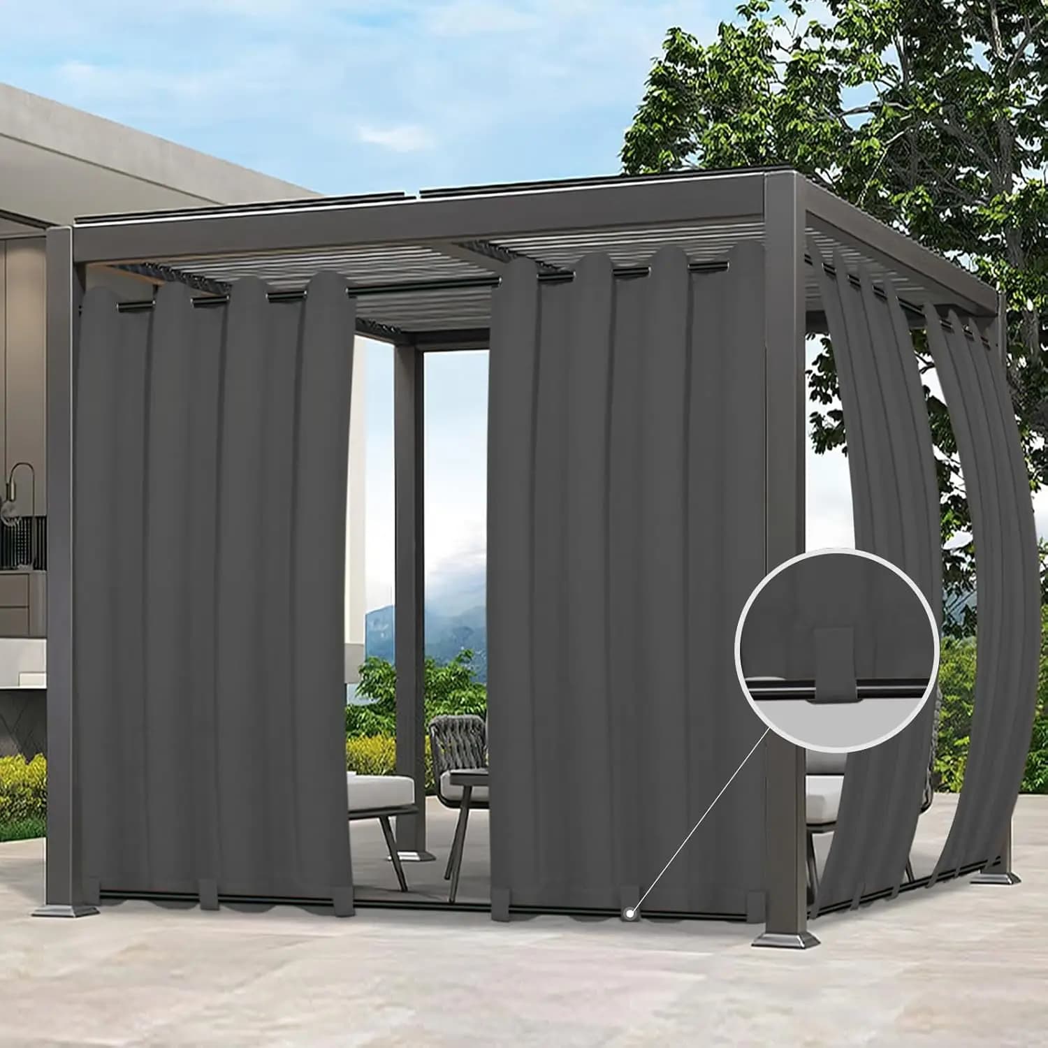 Tende da Esterno Impermeabili e Antivento per Patio, Portico, Gazebo - 6 Pannelli, 54x96 Pollici, Grigio