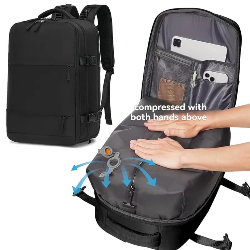 Zaino da viaggio con pompa d'aria incorporata sigillata sottovuoto, zaino da viaggio espandibile, dotato di sistema di vuoto