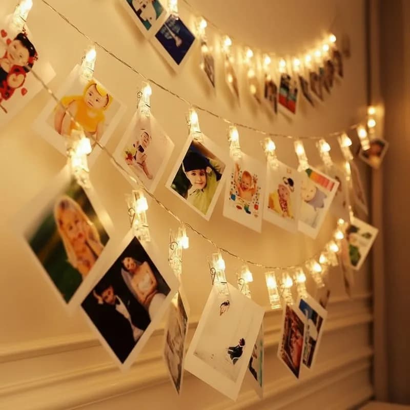 Catena Luminosa con Clip per Foto, 10 o 20 LED, Lampada Decorativa per Natale, San Valentino e Feste