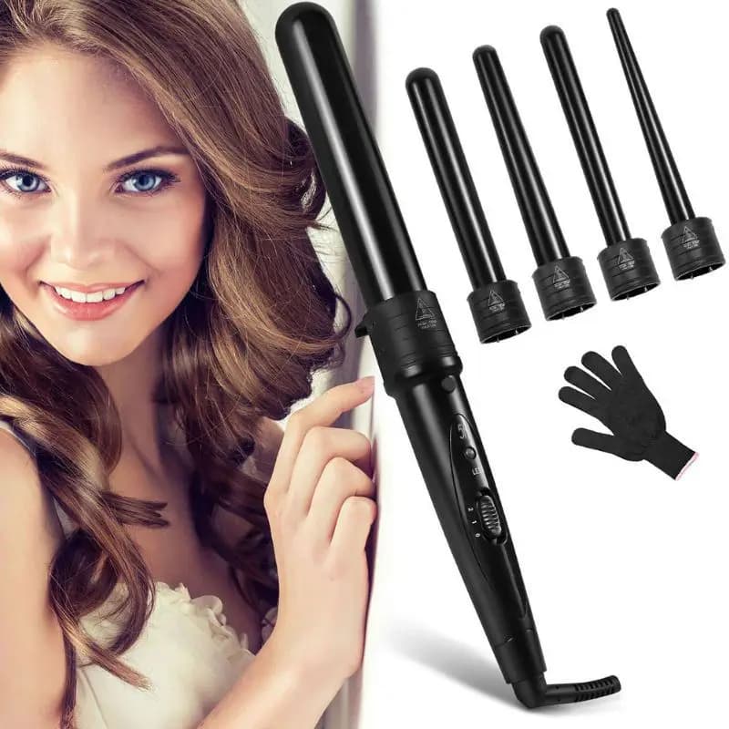 5-in-1 multi-functional ceramic curling iron and clamp with quick heating and temperature display, suitable for home use.