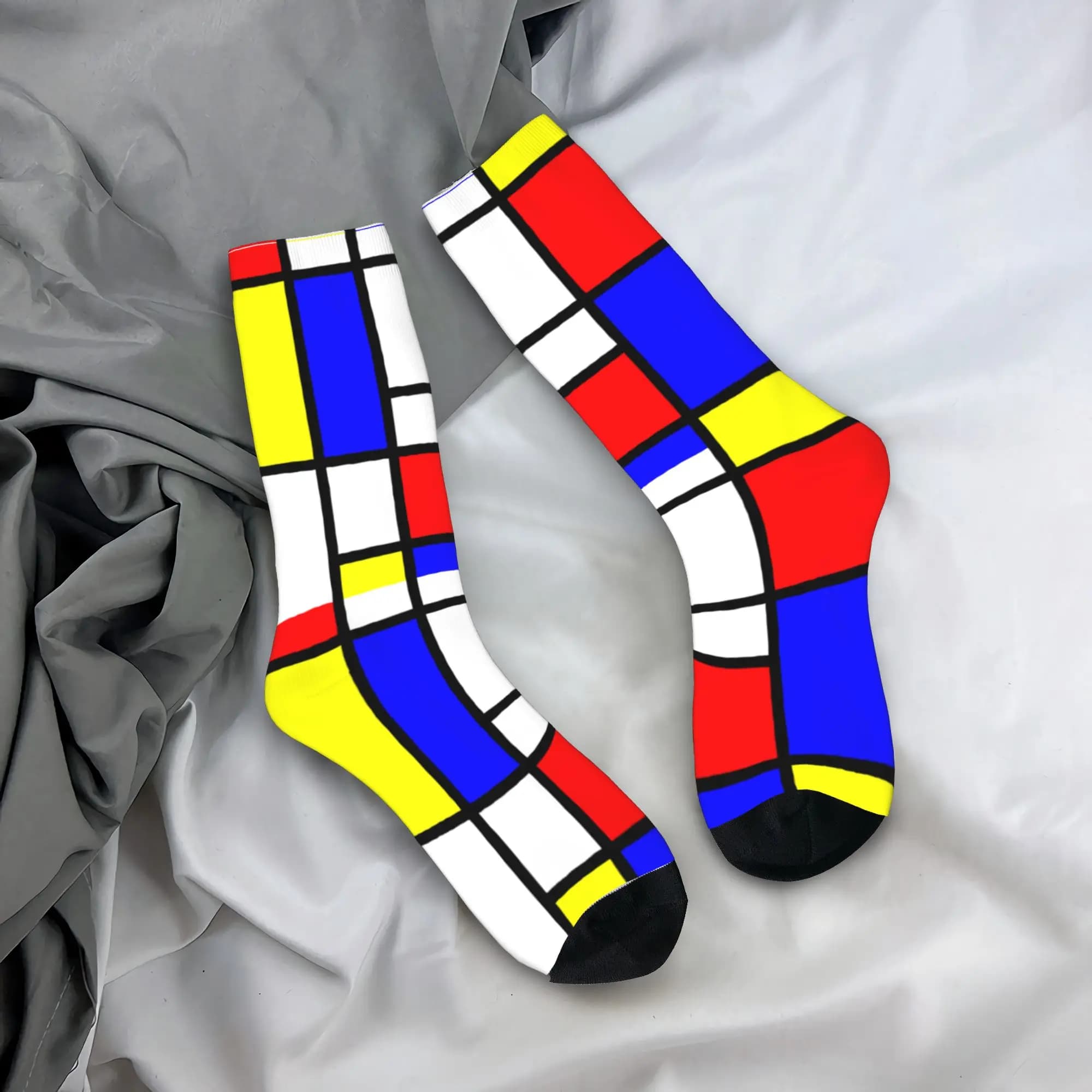Calzini Geometrici Moderni Personalizzati Stile Mondrian per Uomo e Donna, Calzini Caldi alla Moda con Motivi Artistici a Quadri